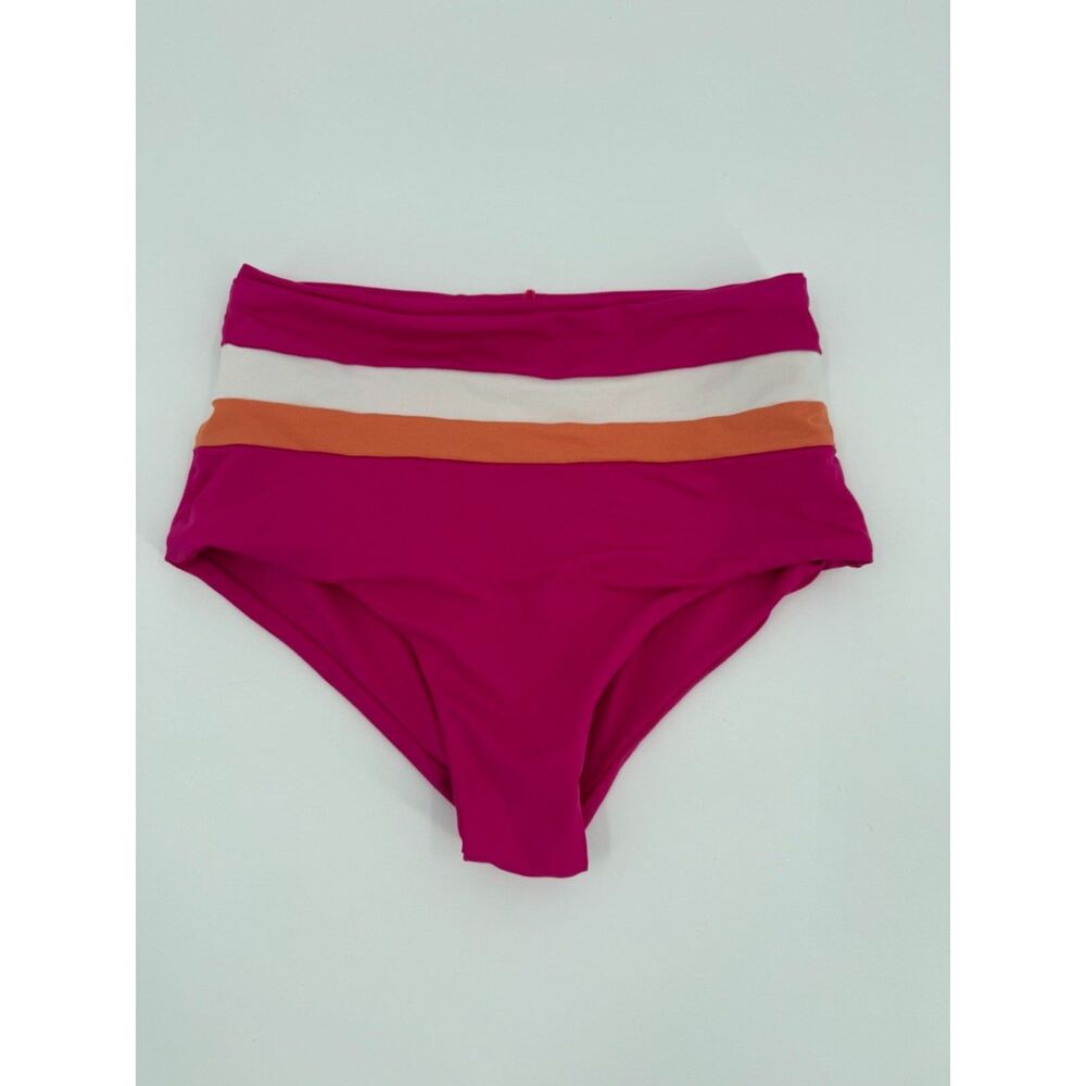 L*SPACE Portia Stripe Bikini Bottom Womens S Pink Orange High Waist CBPSC18